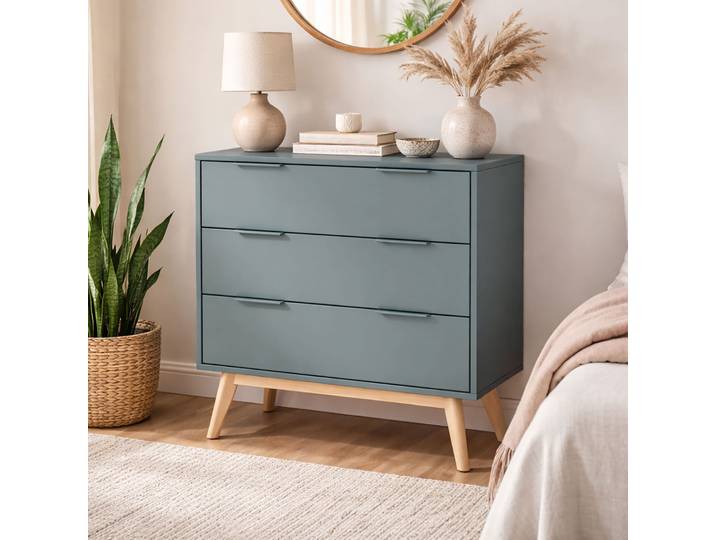 Commode 3 Tiroirs 80x40x83 Cm En Pin Vert Grisé - Klimea