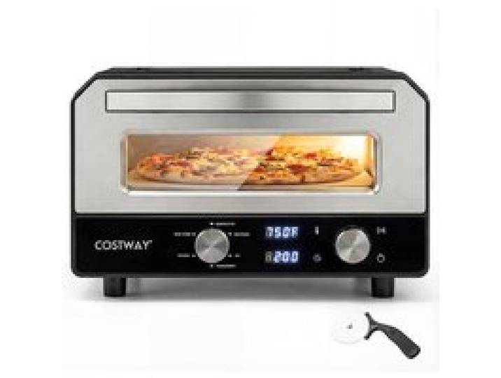 COSTW 1700W Four à Pizza Électrique avec 6 Programmes pour Pizzas de 32 cm 60 Minutes 400℃ Pierre à Pizza & Roulette à Pizza