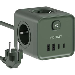 Voomy Steckdosenwürfel Power Cube S7, mit Schalter, grün, 4-fach Schutzkontakt, 2x USB-A, 2x USB-C, mit 2 m Kabel