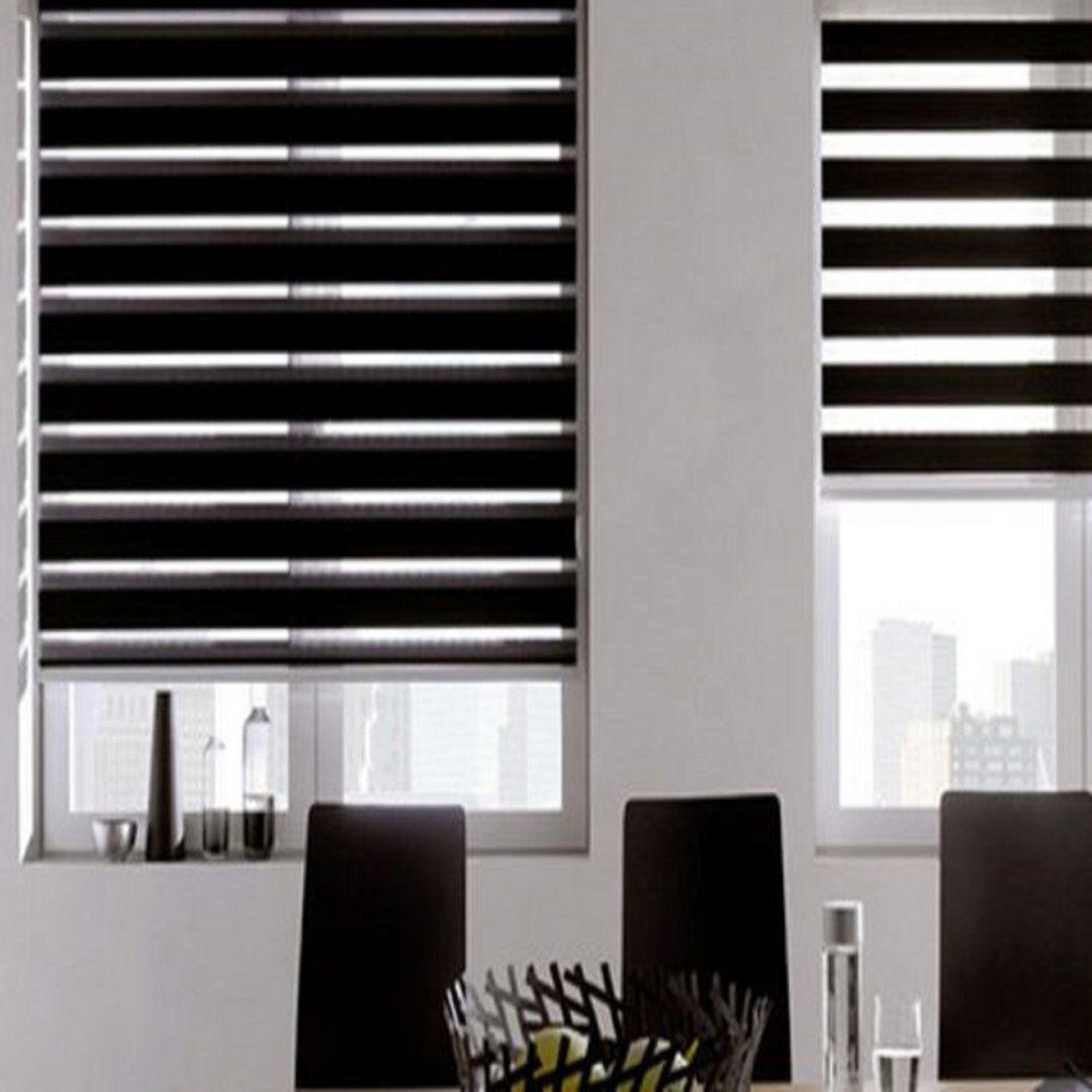 Symple Stuff Day & Night Zebra Roller Blinds, Dual Layer Window Shades, Blackout & Privacy Control Black 49cm W x 165cm L