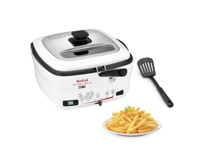Tefal Multi-Funktions-Fritteuse Versalio Deluxe 9-In-1, Kapazität 1,3 Kg, Inkl. Pfannenwender, Braten, Frittieren, Köcheln, Regelbare Temperatur, Timer, weiß, FR4950