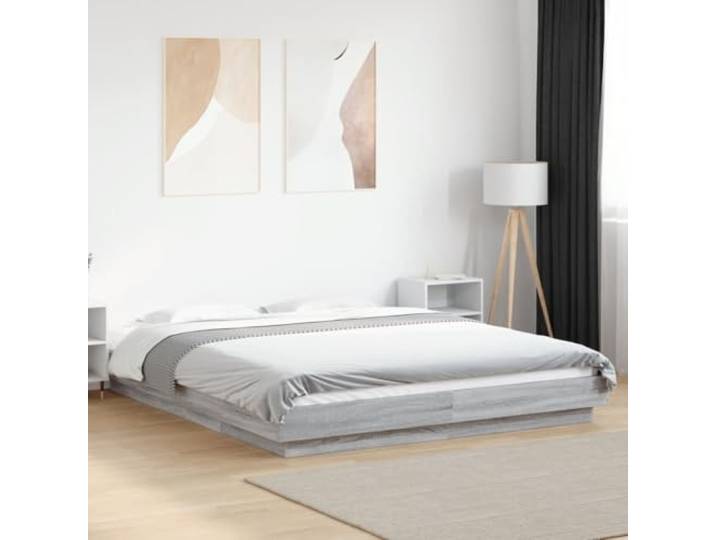 RJPLMFV Bettgestell, grau, 150 x 200 cm, Lattenrost Langlebiges Holzwerkstoff, robuste Sperrholz-Lamellen, modernes Design, Matratze nicht im Lieferumfang enthalten