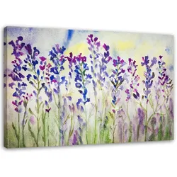 LEINWANDBILD Lila Blumen auf einer Wiese 60x40cm