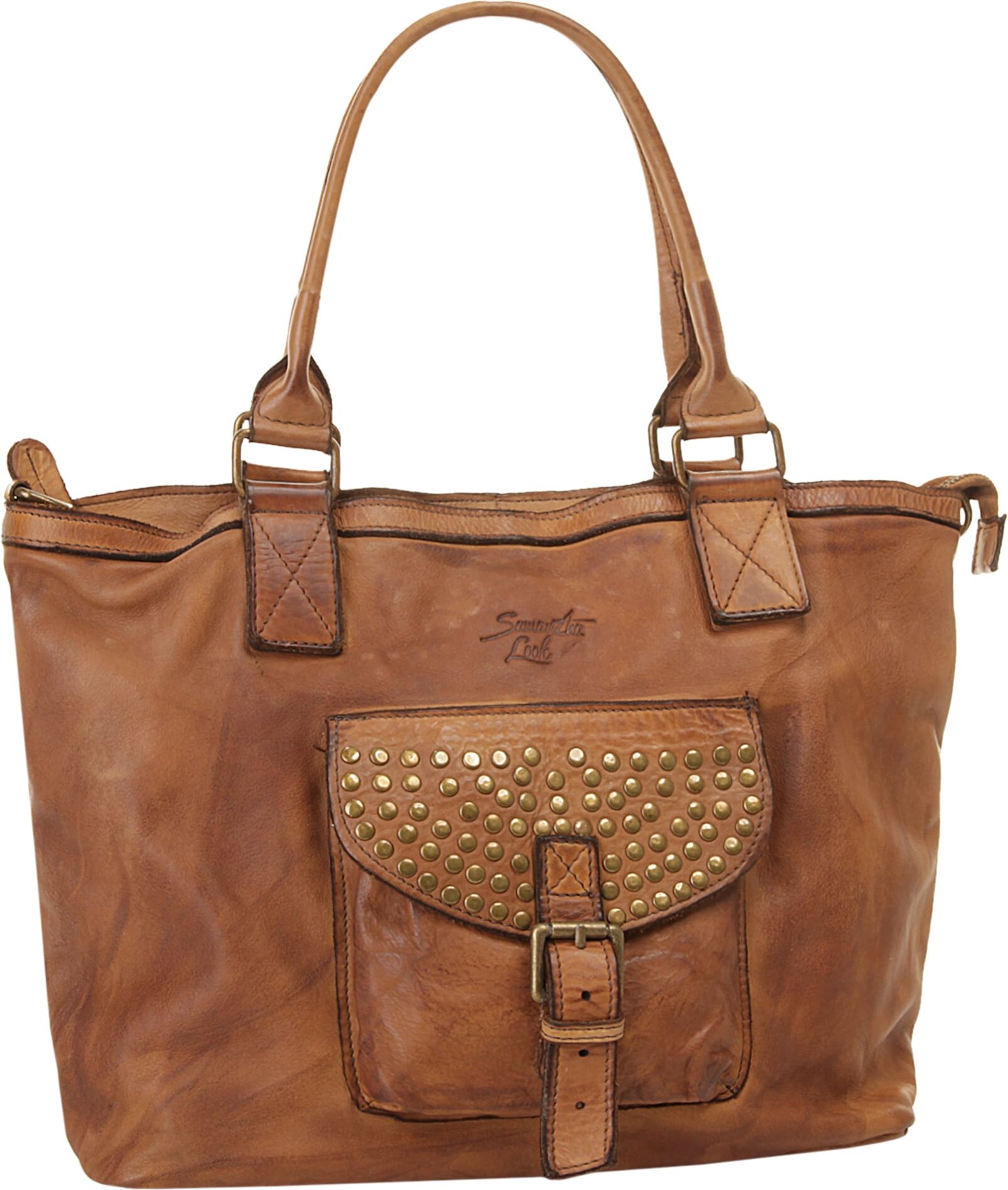 Shopper SAMANTHA LOOK "SAMANTHA LOOK Damen echt Leder, Made in Italy", Damen, Gr. B/H/T: 40cm x 26cm x 14cm onesize, braun (cognac), Leder, Taschen Shopper, echt Leder, Made in Italy