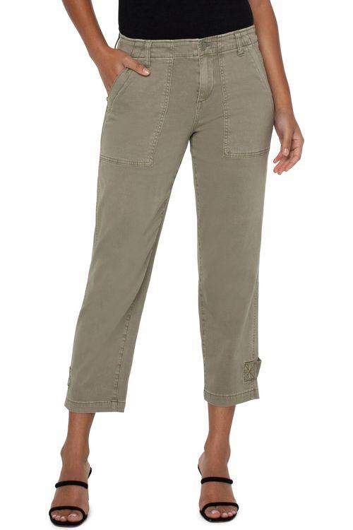 Utility Crop Cargo Cinched Leg Pewter Green jeans