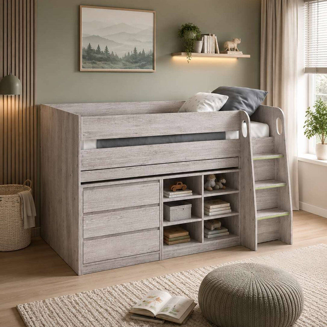 Harriet Bee Moesha Single (3') Cabin Bed with Storage Included with Desk Included Grey UK Single - DE 90 x 190 cm