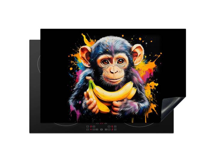 HERDABDECKPLATTE Affe - Graffiti - Farbenfroh - Bananen - Modern Abdeckung Ceranfeld 81.2x52 cm