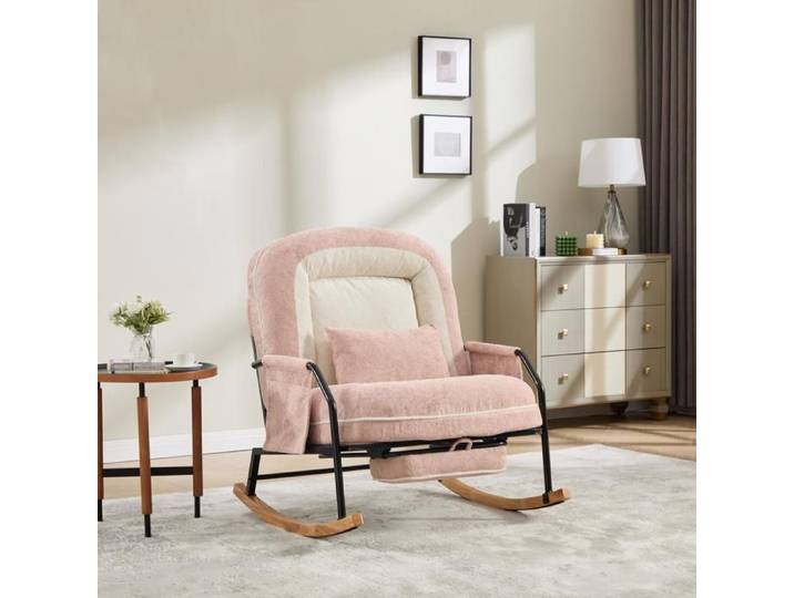 Fauteuil à Bascule - 80x87x95 cm - Fauteuil à Basse Moderne avec Repose-Pieds et Dossier Réglable - Rose