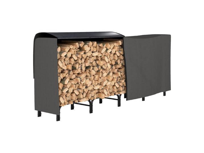 MC Star Kaminholzregal Metall-Holzregal für drinnen und draußen mit Holzträger, (und Abdeckung, 240 x 36 x 99 cm, Schwarz)