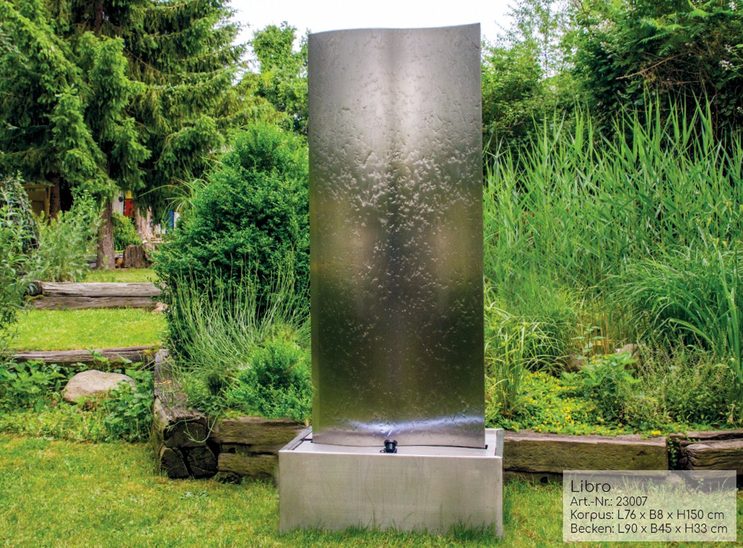 KÖHKO Wasserwand "Libro" mit LED-Beleuchtung Höhe ca. 122 cm Wasserspiel mit Edelstahlbecken 23007S