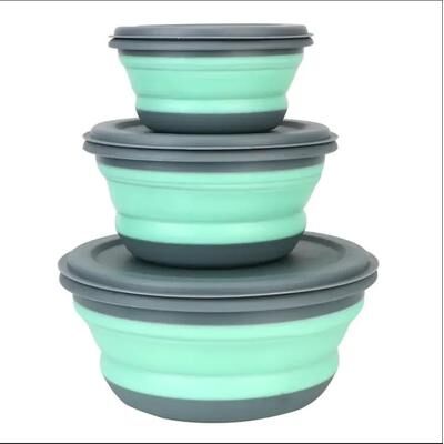Uplift Essentials 3 Piece Space Saving Collapsible Bowl Set Airtight & Portable Food Storage green