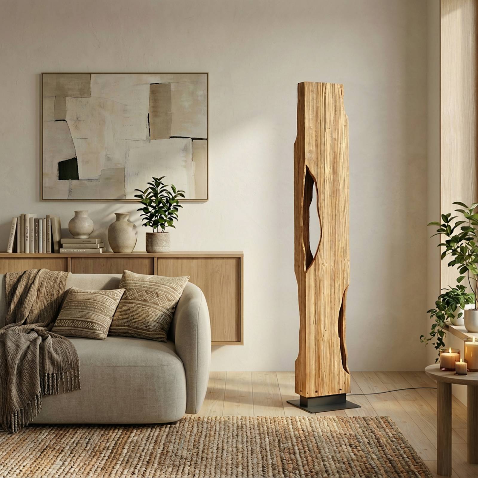 Holz Stehlampe Tarry Lucande, Holz hell, für Wohn- / Esszimmer, Holz, Landhaus / Rustikal, Stehlampe