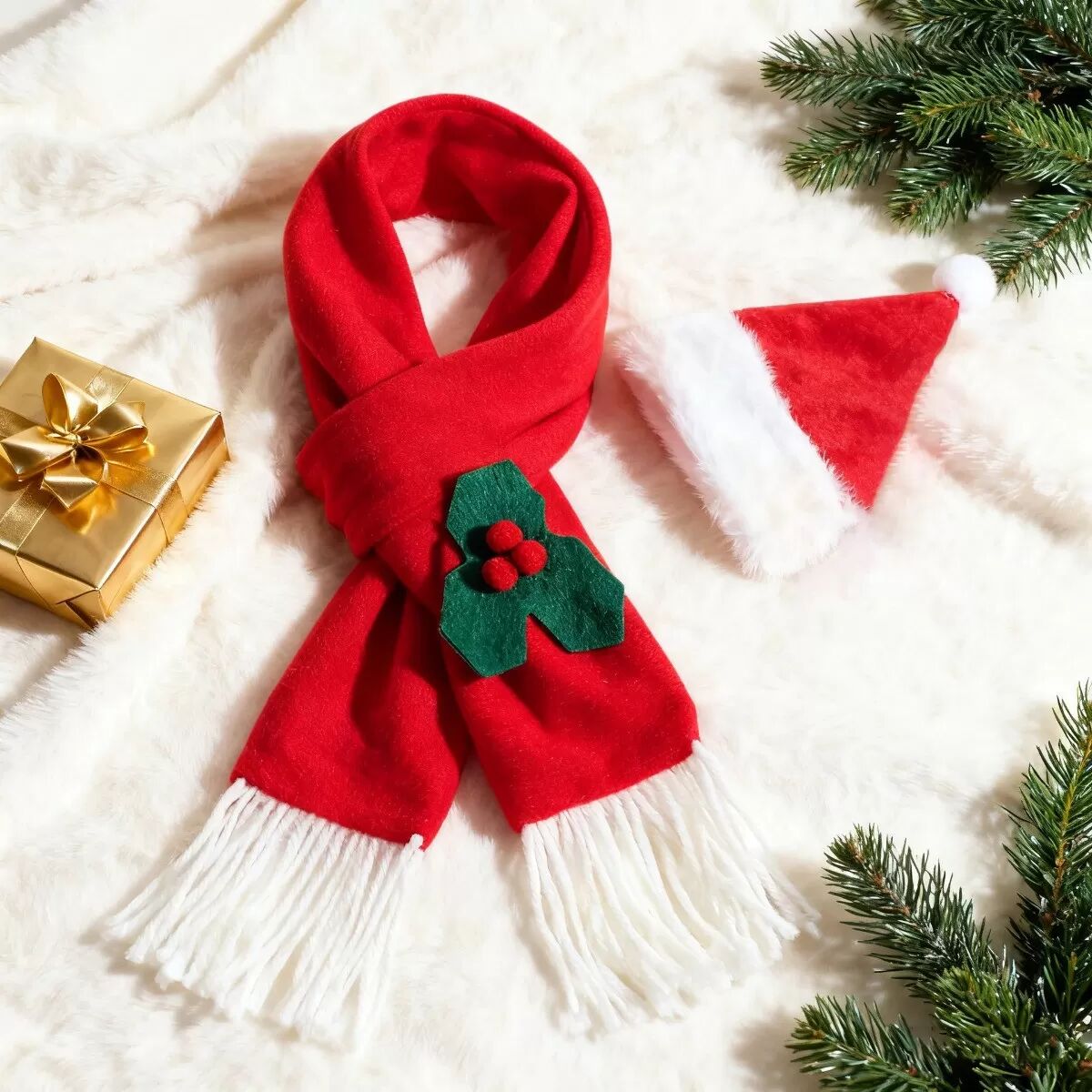 INF Weihnachtliches Haustier-Schal- und Hut-Set - Festliche Feiertags-Kostümaccessoires
