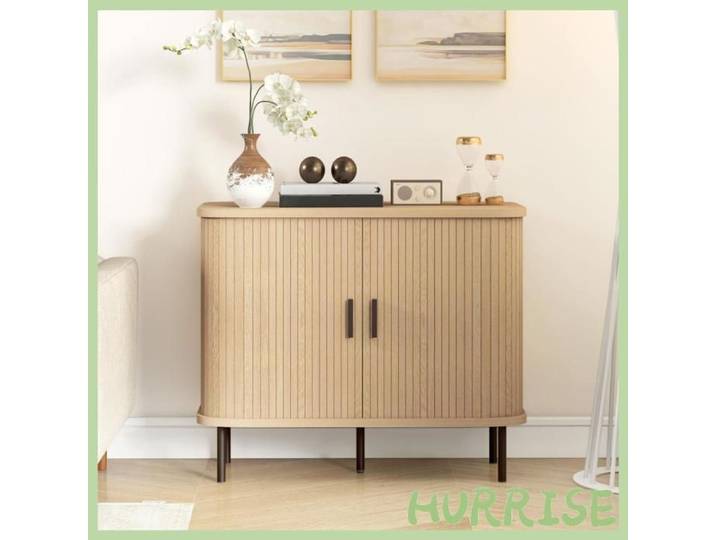 Cocosity Buffet Meuble De Rangement Avec Portes Coulissantes À Lattes Armoire De Cuisine Avec Pieds En Acier Ton Chêne