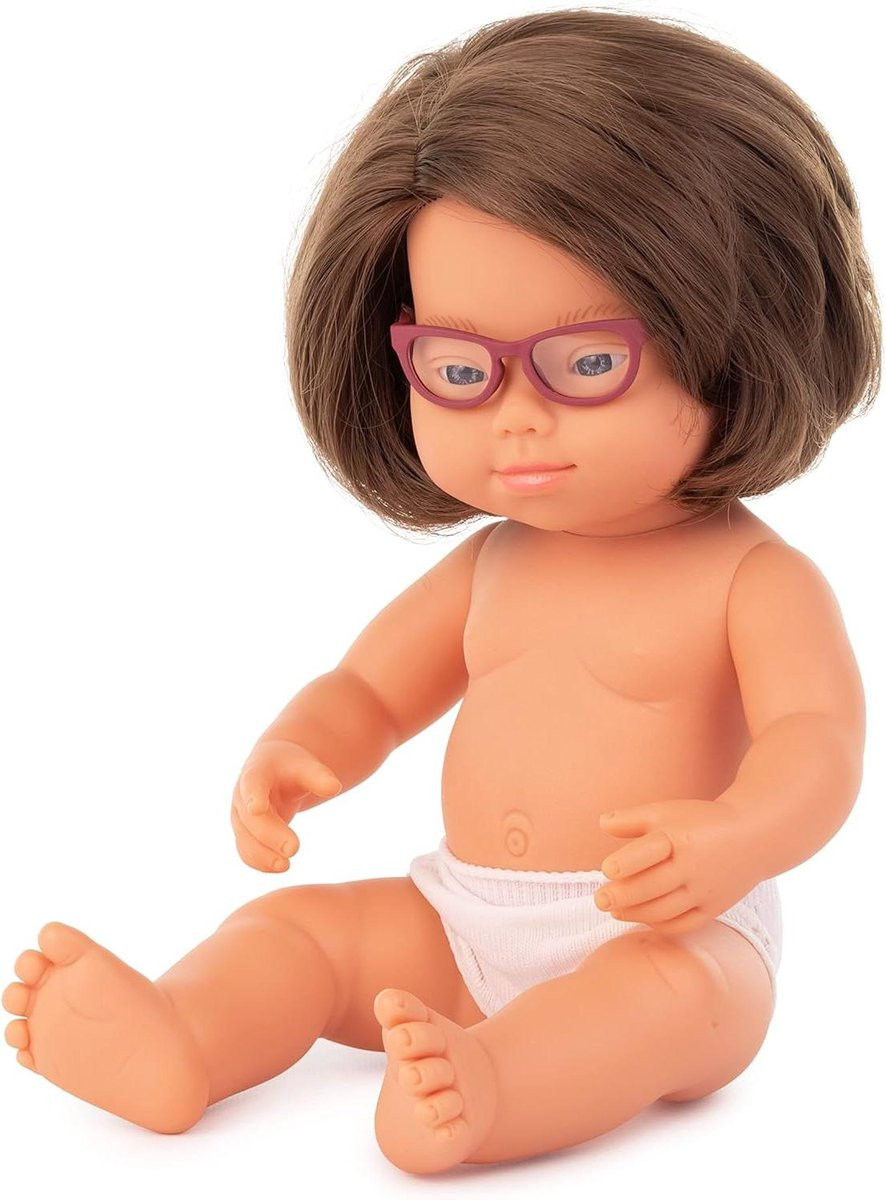 Pop met Bril - Caucasisch Meisje - Beige - Hoogte: 38 cm