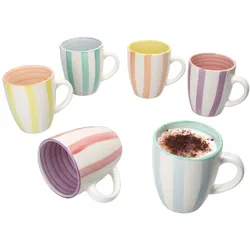 Beach Pastello Stripes 6er Set Kaffeebecher 340ml pastell Streifen Steingut