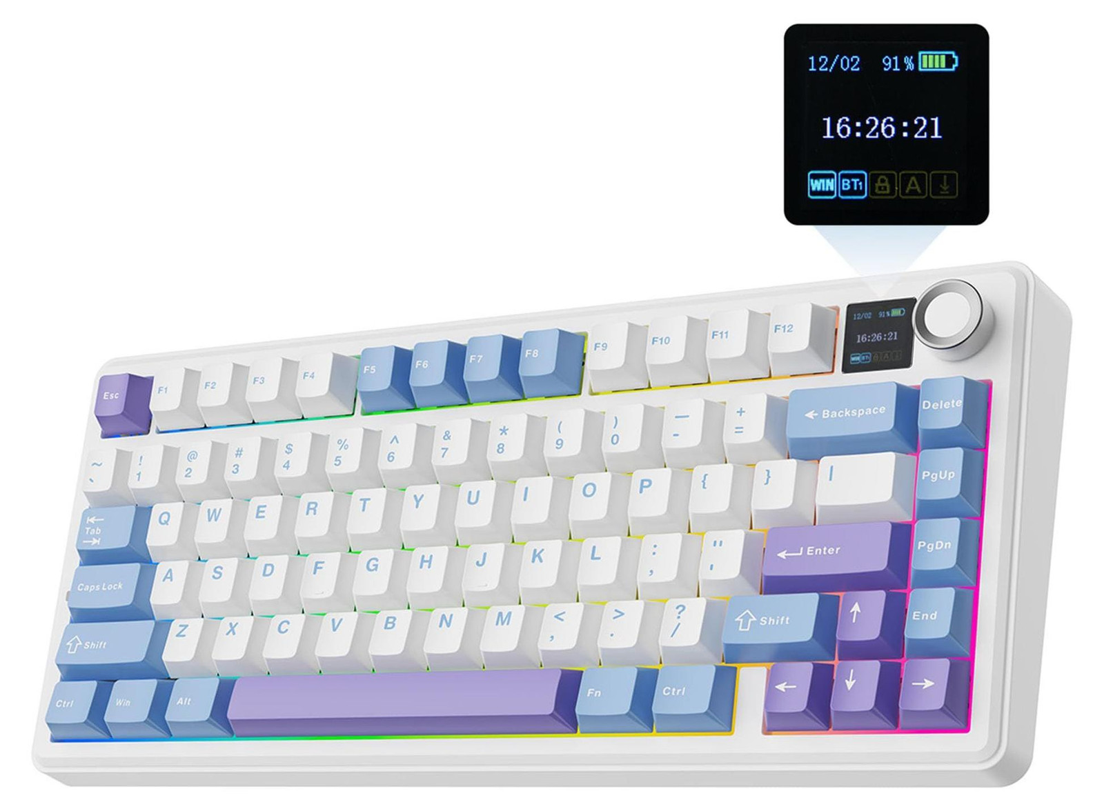 Lustrens Draadloos Mechanisch Toetsenbord met TFT-scherm, 75% US Layout, Hot Swappable Gaming Toetsenbord