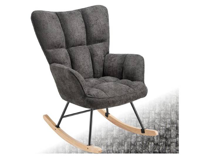 tectake Schaukelstuhl gepolsterter Sessel mit Bouclé-Bezug, 68 x 96 x 97 cm (Wippstuhl Torve, 1 St), Samtiger Chenille-Bezug mit stilvollem Steppmuster