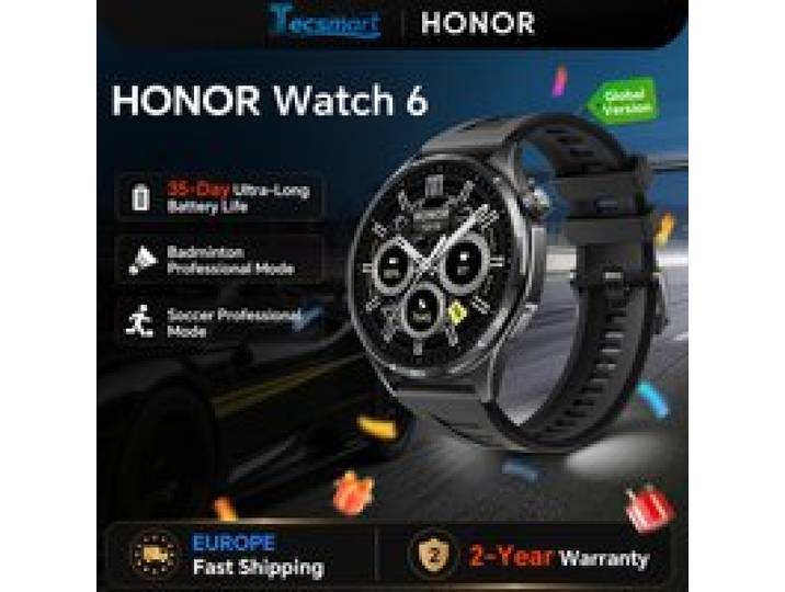 HONOR Watch 6, 35 dagen ultralange batterijduur, badminton professionele modus, voetbal professionele modus, 120+ sportmodi, 5ATM en IP69