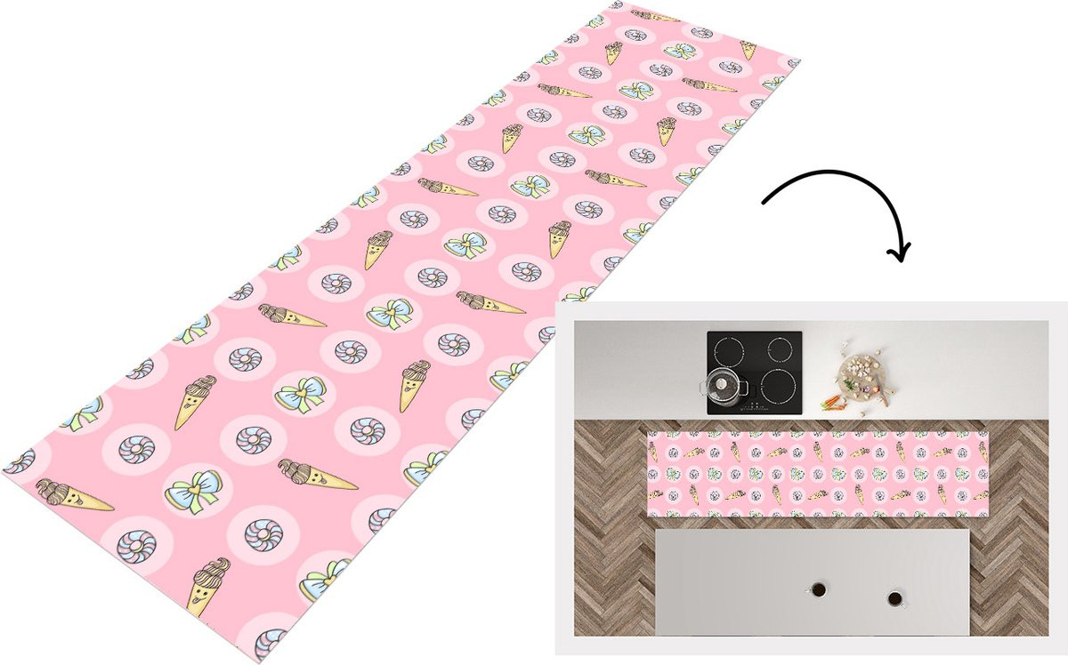 Keukenloper met Kawaii Donuts patroon in pastelkleuren - Vinyl - B/D: 240 x 60 cm