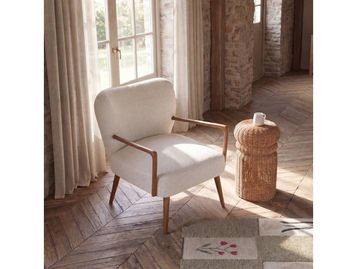 Fauteuil bouclettes blanches et bouleau massif