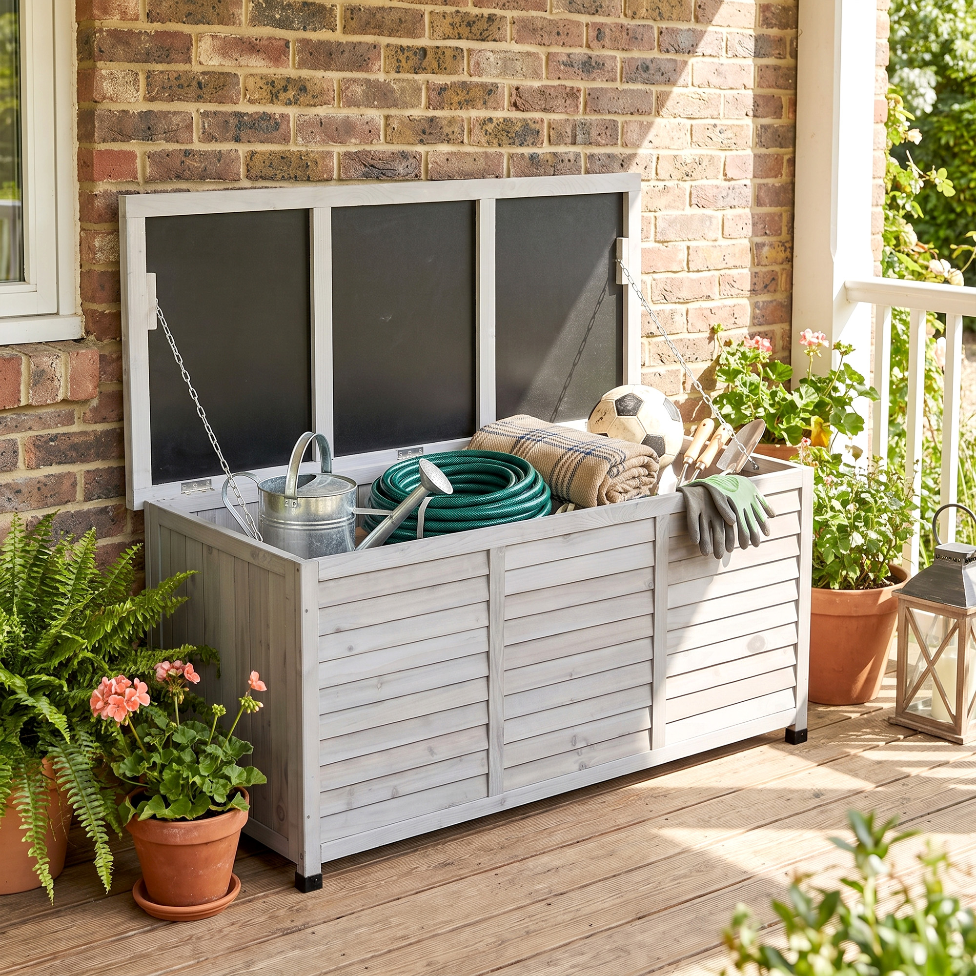 Outsunny Panca Contenitore in Legno di Abete, Cassapanca da Esterno con Piedini Antiscivolo 127x56x60cm, Grigio Aosom