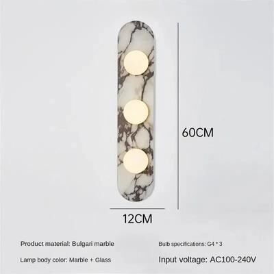 Uplift Picks Luxury Natural Marble Wall Lamp White Glass LED Sconce 60 Cm warm White