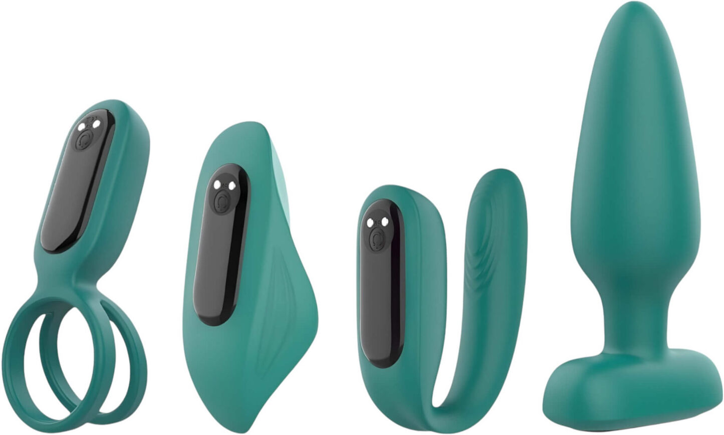 Sex HD - rechargeable, remote‑controlled, 4‑piece vibrator set (green)