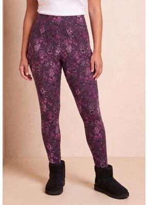 Plus Size Women's Plus Size Essential Stretch Ankle Length Pull-On Legging by Roaman's in Berry Fine Paisley (Size M) Activewear Workout Yoga Pants