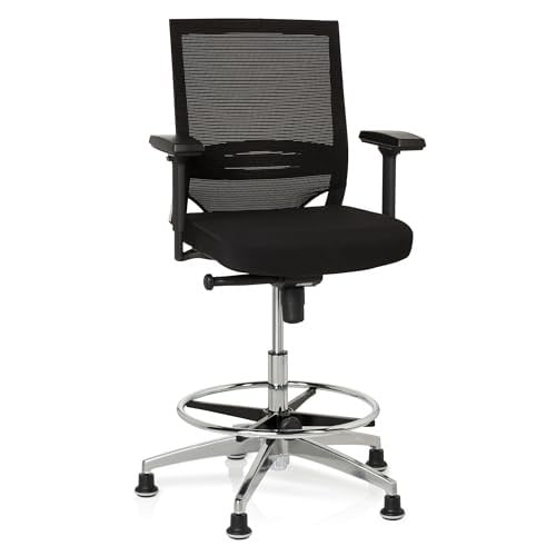 hjh OFFICE Top Work 77 657550 Ergonomische bureaustoel met voetensteun, zwart, stof/net