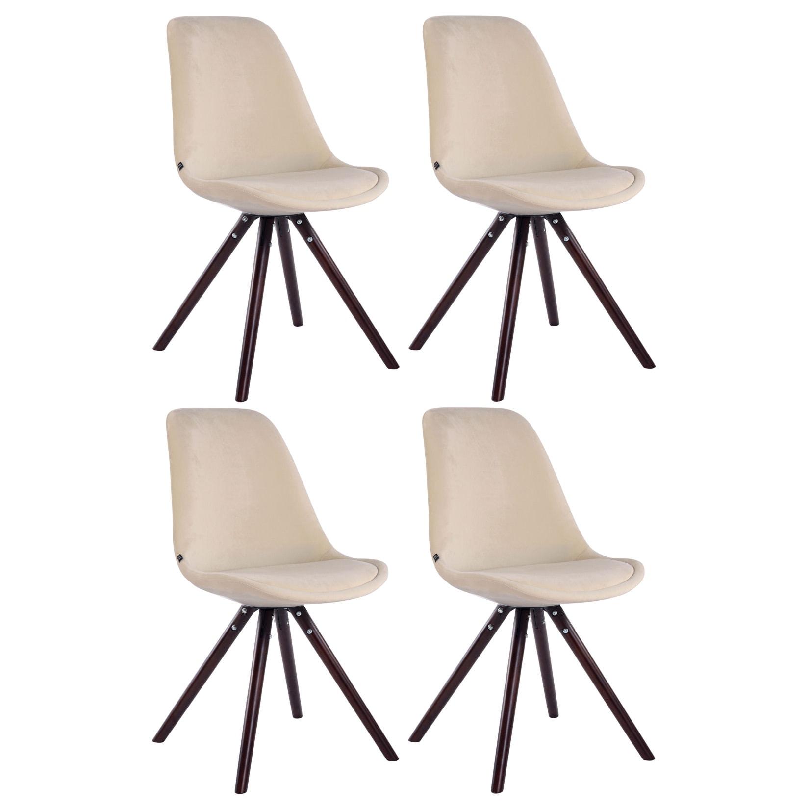 CLP 4er Set Stühle Toulouse Samt Rund cappuccino - Farbe: creme, Gestellfarbe: cappuccino