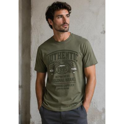 T-Shirt MAN'S WORLD, Herren, Gr. 5XL (72/74), grün (olivgrün), Single Jersey, Obermaterial: 100% Baumwolle, bedruckt, normal, Rundhals, Shirts T-Shirt, Kurzarm, lässige Passform, bedrucktes Design, Rundhals