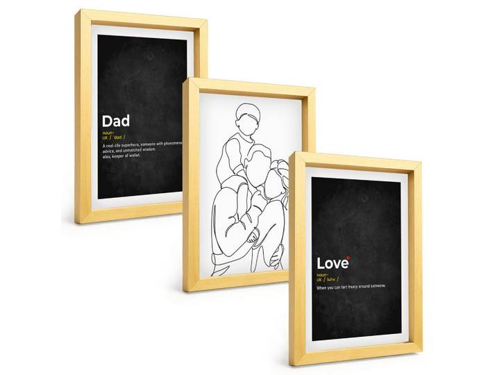 Tulup Bilder SET 3er Set - 20x30 cm Goldrahmen - Familiengeschichte, Kunst, Liebe, Vaterschaft, Goldfarben, Kunststoff, Rechteckig, 20x30 cm, Fotografie, Bilder & Rahmen, Bilder