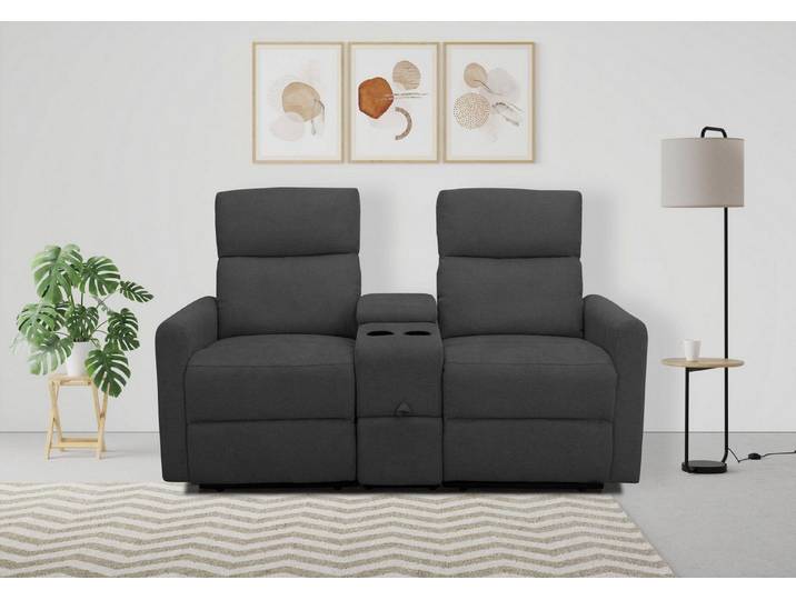 loft24 Relaxsessel Klaus - 2-Sitzer Sofa, Kinsofa, Fernsehsessel, Couch, Sessel, mit Relaxfunktion, Getränkefach, Stauraum, Stoffbezug, modern