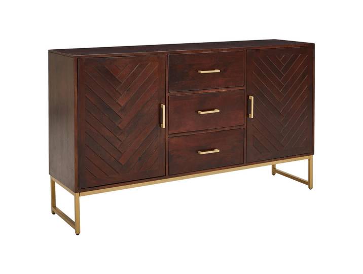 Mid.you Sideboard, Gold, Walnuss, Holz, Metall, Mangoholz, Holz, 2 Fächer, 3 Schublade(n) Schubladen, 145x85x40 cm, stehend, Holzmöbel, Kleinmöbel Holz, Holzkommoden, Sideboards Holz