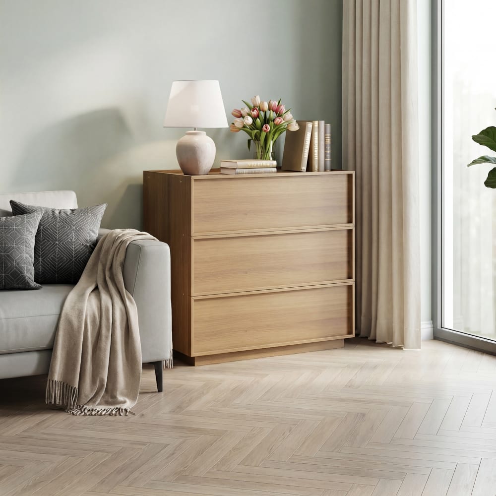 Urban Meuble Buffet commode effet bois chêne 3 tiroirs 80x48x78cm Beige 80x78x48cm