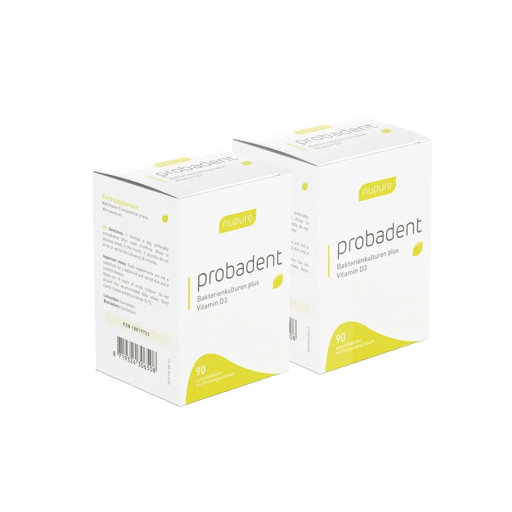 Nupure probadent Probiotikum Mundflora lemon Lut. Doppelpack 2x90 St Lutschtabletten