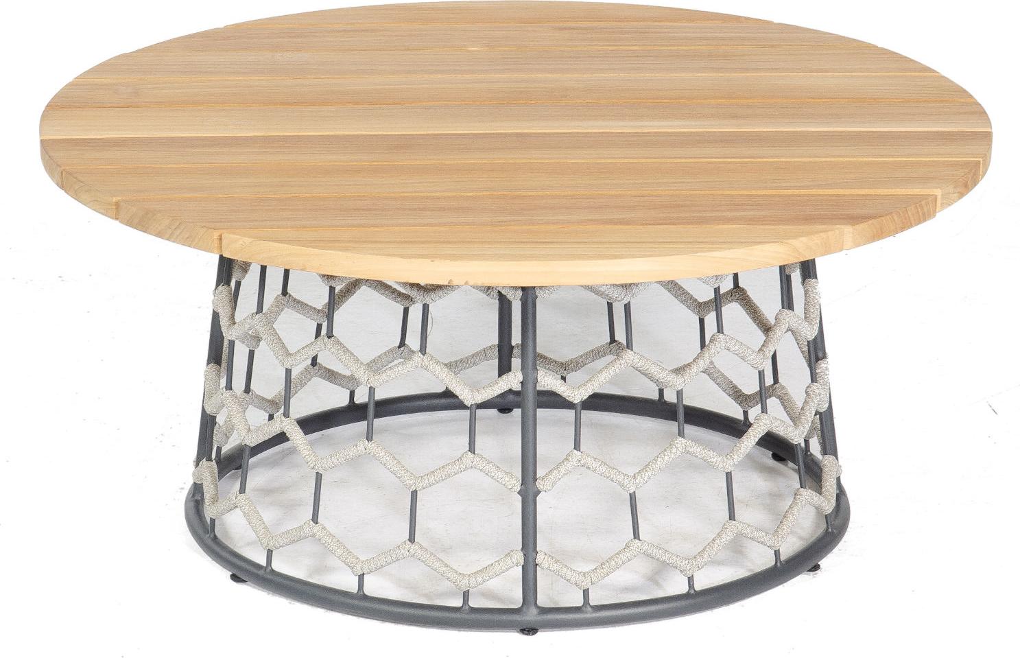 Sonnenpartner Lounge-Tisch Yale Ø 100 cm Teak/Aluminium mit Polyrope silbergrau Loungetisch Beistelltisch
