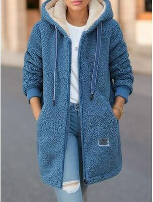 Combo Retail Shop Thickened Fleece lined Sweatshirt Women's Hooded Top Cardigan Winter Trendy New Style Lamb Wool Jacket blue l