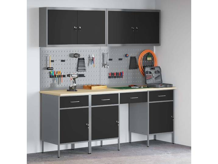 vidaXL Werkbank 10 Stk. Schwarz und Grau Ingenieure Holz und Stahl