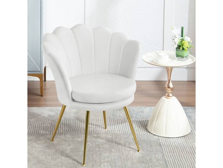 Fauteuil coquillage en velours blanc - WOLTU - Dossier en forme de pétale - Coussin épais - Pieds en Métal