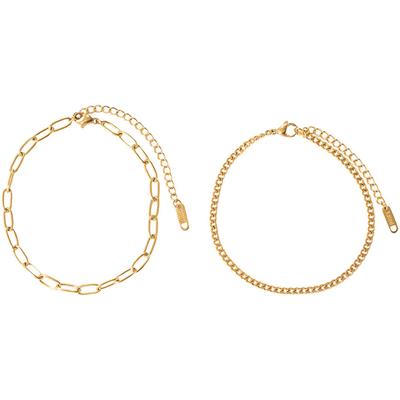 Fußketten Set FIRETTI "Schmuck Geschenk Körperschmuck", gold (gelbgoldfarben), Fußketten, Damen, Edelstahl
