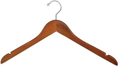 "Econoco WH1731TSC-17"" Matte Teak Hanger w/Satin Chrome Hook (100 Pack)"