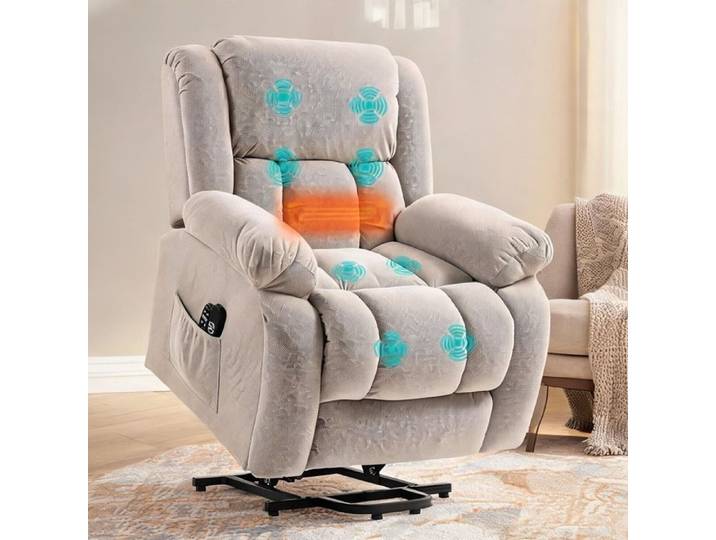 Fauteuil releveur électrique massant beige-toned velours inclinaison 150°