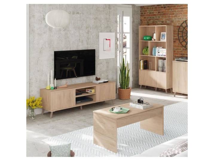 Ensemble de salon coloris effet bois ( meuble TV + bibliothèque + Table basse )
