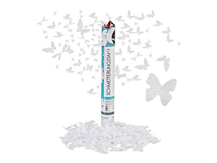 Relaxdays Lanceur de confettis\, Party Popper Papillons 40 cm\, Mariage fiançailles cotillons\, Blanc\, 40 x 5 cm
