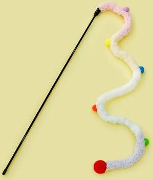 Inspire Select Interactive Feather Cat Teaser Wand Toy Colorful Caterpillar Wand For Exercise, Play & Cat Enrichment pink