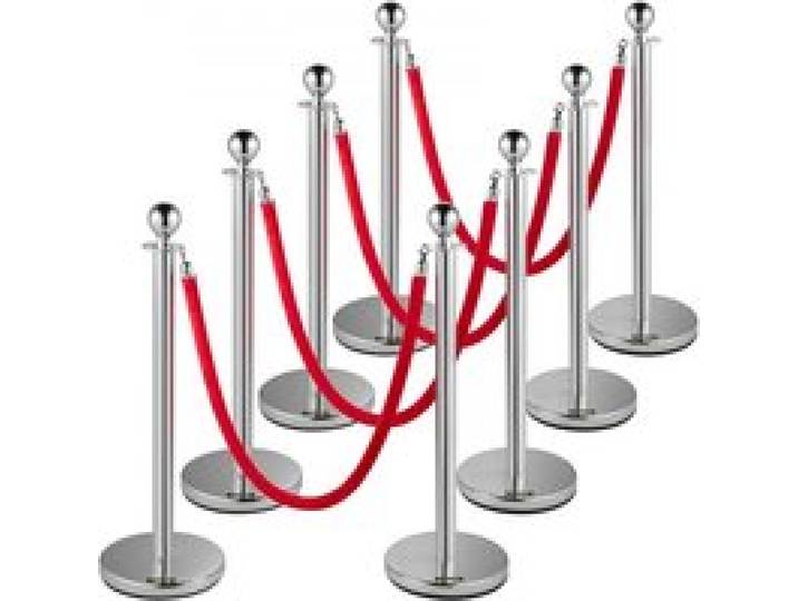VEVOR Poteau de Guidage, 8 Pcs Poteaux d'Argent de Séparation avec 1,5 m Corde en Flanelle Rouge, Barrière Balisage Stable en Acier Inoxydable, pour Théâtre Hôtel Exposition Séparer Contrôler Foules