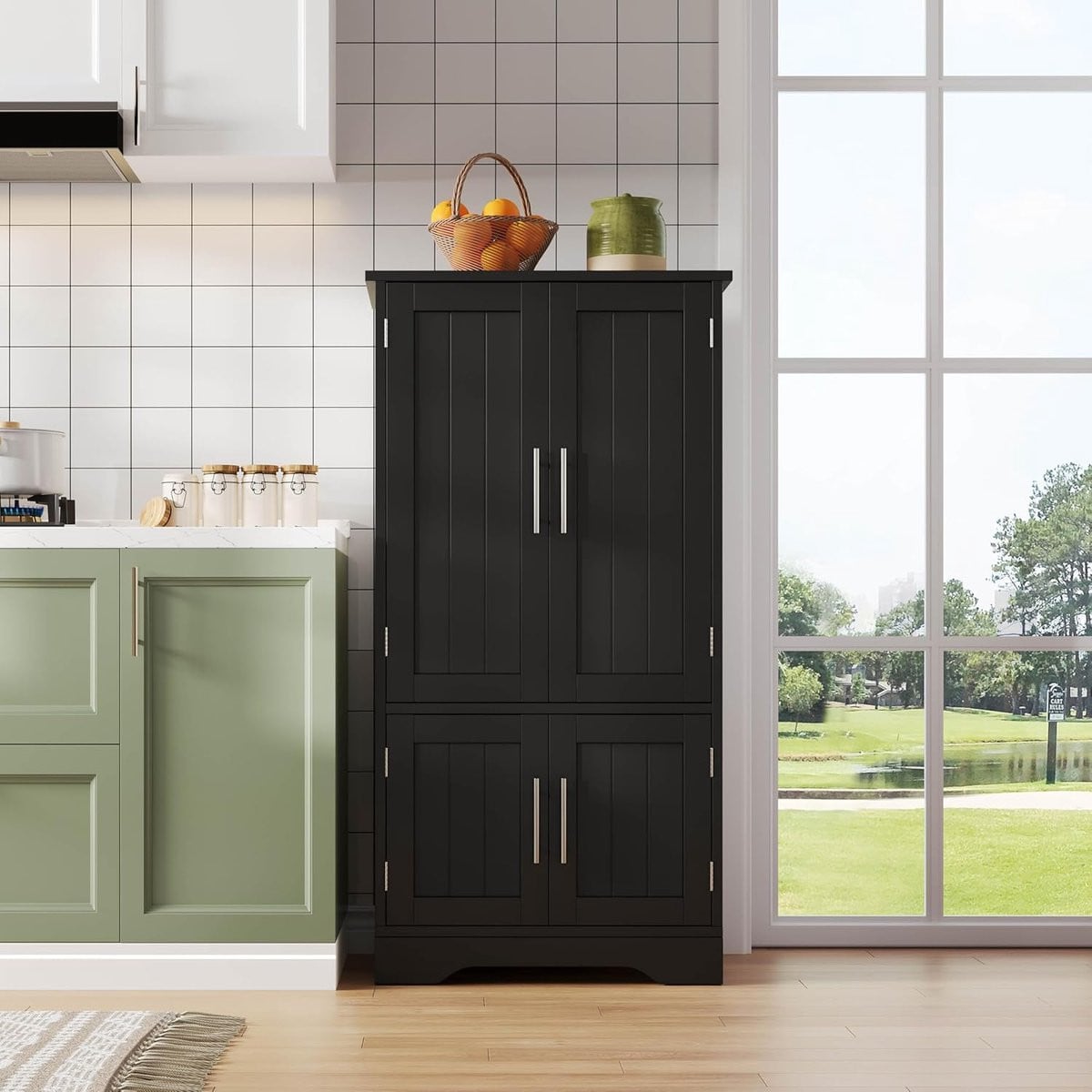Keukenkast Zwart - Hoge Kast met Geïntegreerde Verlichting - Breedte: 120 cm