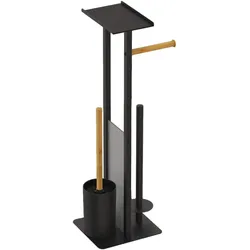 Relaxdays, Toilettenbürste, - WC-Garnitur mit Rollenhalter und Ablage, Schwarz/Hellbraun, 65 x 21 x 18 cm
